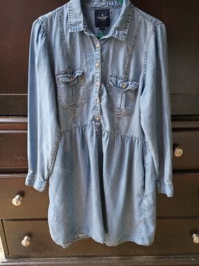 American Eagle Outfitters Light Blue Denim Look Shirt Dress